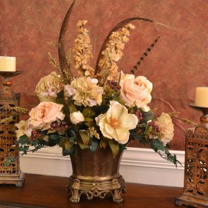 Floral Home Decor Elegant Silk Flower Centerpiece with Feathers FLHD1147